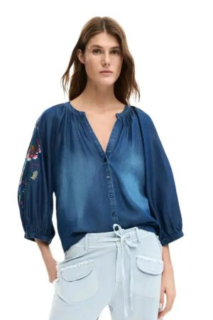 DESIGUAL Τζιν πουκάμισο lyocell μπλε