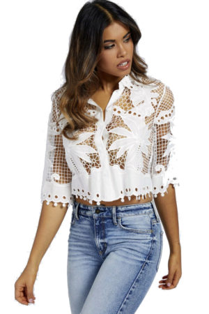 GUESS Embroidery Lace Shirt H0D WH