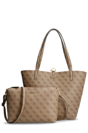 Guess Alby Σετ Γυναικεία Τσάντα Shopper Ώμου Μπεζ