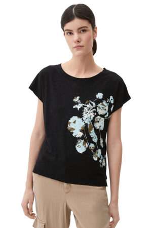 S OLIVER T-shirt Flower Print μαύρο