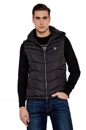 GUESS Γιλέκο puffer με αποσπώμενη κουκούλα μαύρο