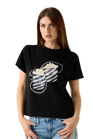 GUESS T-shirt με πέρλες μαύρο