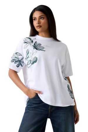 GUESS T-shirt oversize άσπρο