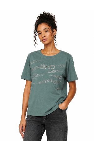 LIU JO T-shirt strass relaxed fit πράσινο