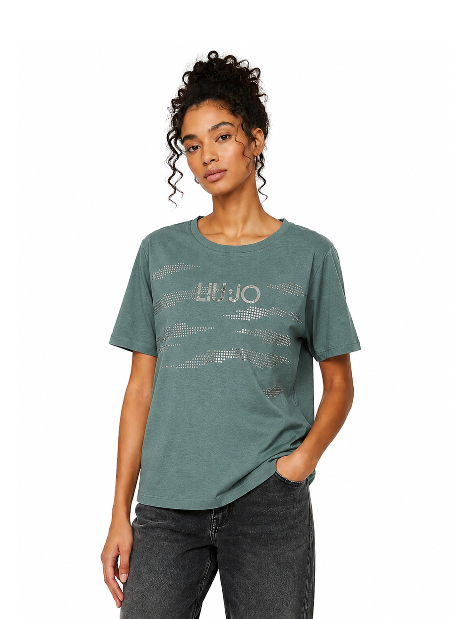 LIU JO T-shirt strass relaxed fit πράσινο