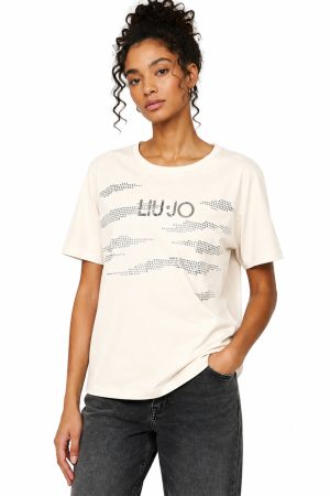 LIU JO T-shirt strass relaxed fit εκρού