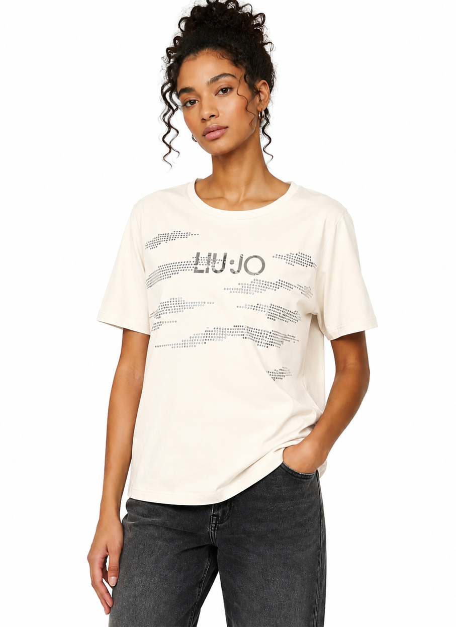 LIU JO T-shirt strass relaxed fit εκρού